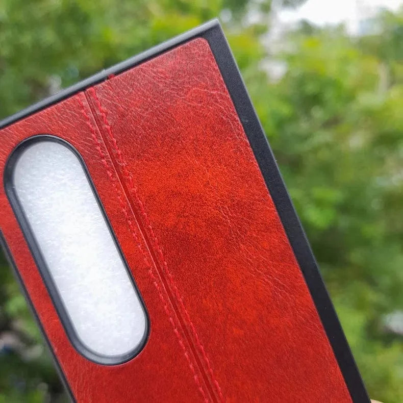 Glossy Stitched PU Leather Hard Case for Samsung Z Fold4