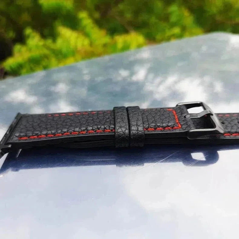 Grainy Leather Texture Red Thread Stitch Watch Band for Apple Watch 38 | 40 | 41 | 42mm S10