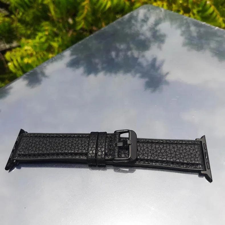 Grainy Leather Texture Silicone Rubber Band for Apple Watch Watch Bands 42mm | 44mm | 45mm | Ultra 49mm / Black