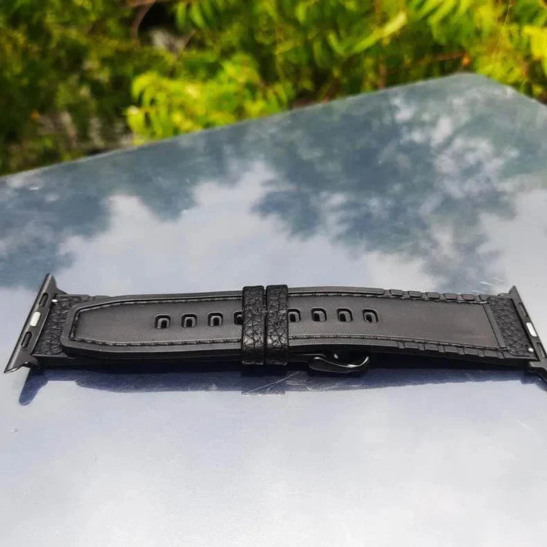 Grainy Leather Texture Silicone Rubber Watch Band for Apple Watch