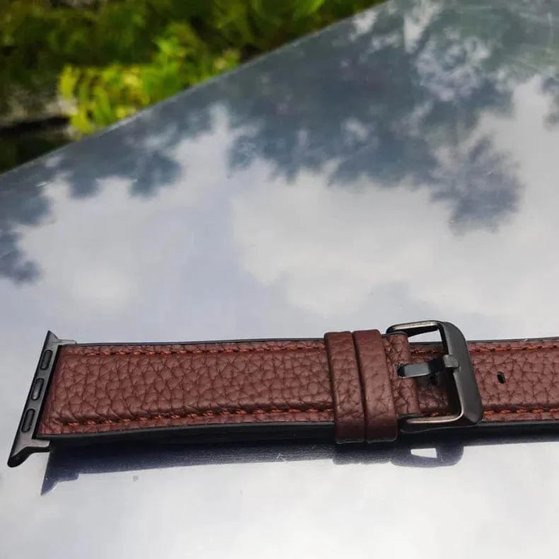 Grainy Leather Texture Silicone Rubber Watch Band for Apple Watch