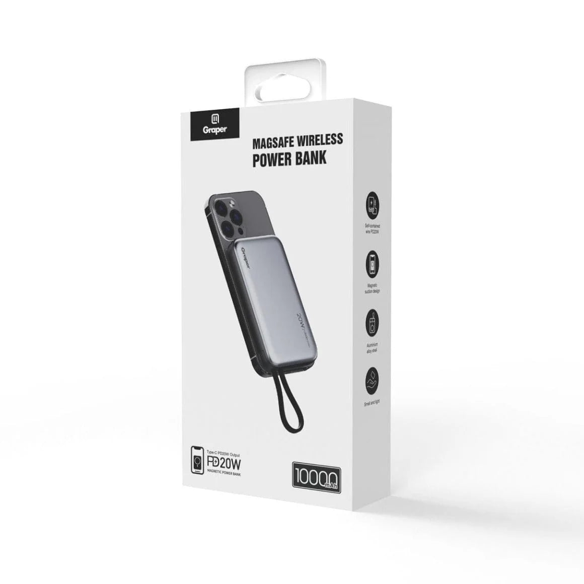 Graper 20W 10000mAh Wireless Power Bank | Fast Charging Type-C PD Portable Charger