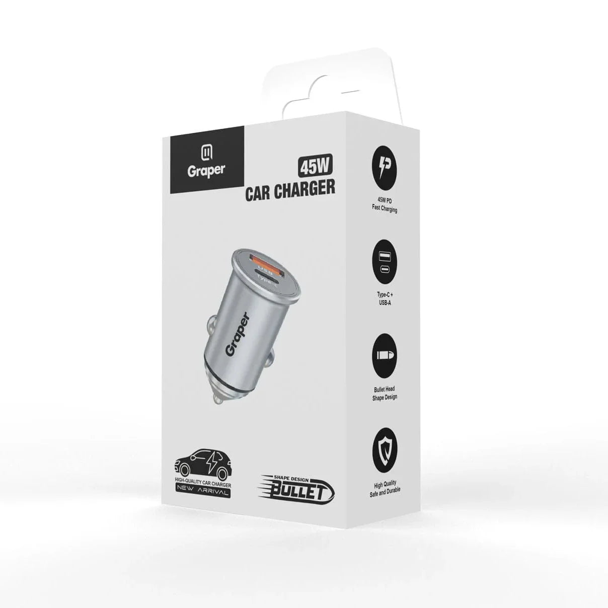 Graper 45W Fast Car Charger Type-C + USB-A GRCH003