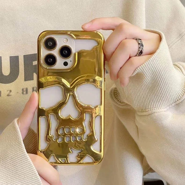 Hollow Skull Soft Case for iPhone 14 Gold Back Cases