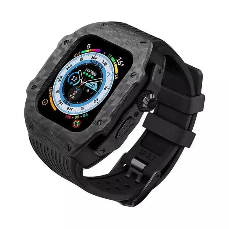 Hualimei Mod Kit Carbon Fiber Case Silicone Strap for Apple Watch 44mm