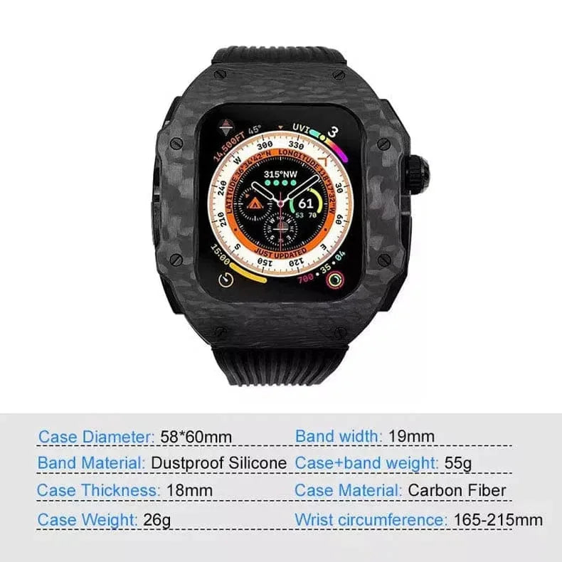 Hualimei Mod Kit Carbon Fiber Case Silicone Strap for Apple Watch 45mm