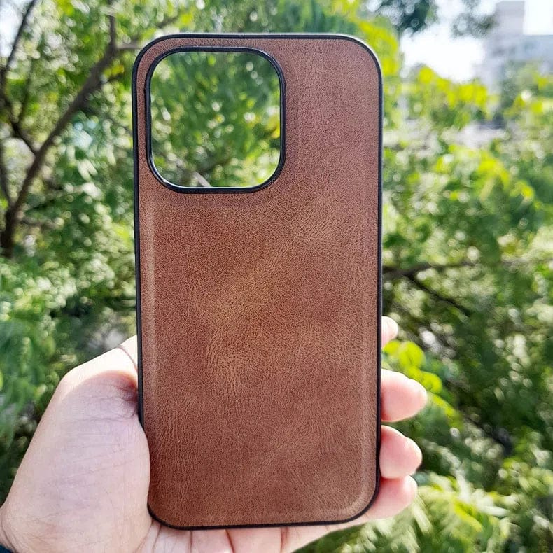 Huanmin Leather Texture Case for iPhone Back Cases iPhone 14 Pro Max / Tan Brown