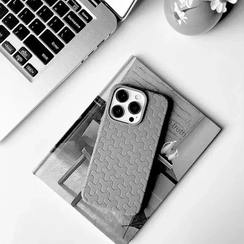 Interlocking Pattern Soft TPU Matte Case for iPhone Back Cases iPhone 15 Pro Max / Grey