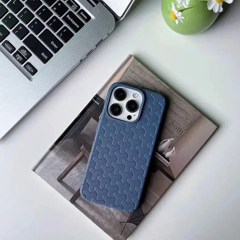 Interlocking Pattern Soft TPU Case for iPhone 15 Pro Max Sierra Blue Back Cases