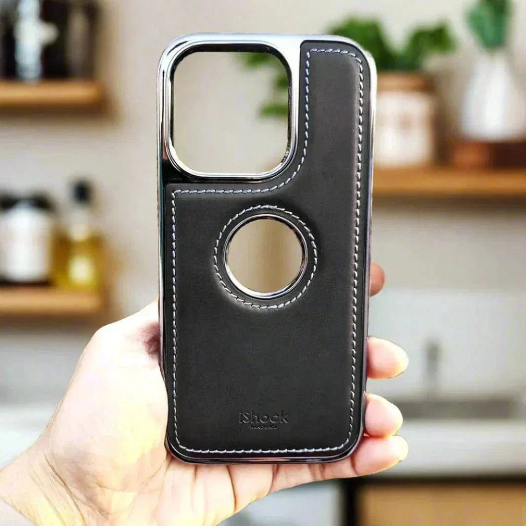 iShock PU Leather Electroplating Chrome With Logo Cut Case for iPhone 13