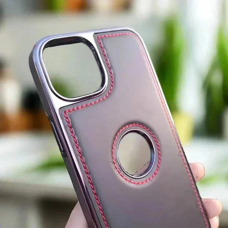 iShock PU Leather Electroplating Chrome With Logo Cut Case for iPhone 14