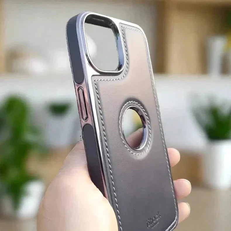 iShock PU Leather Electroplating Chrome With Logo Cut Case for iPhone 15