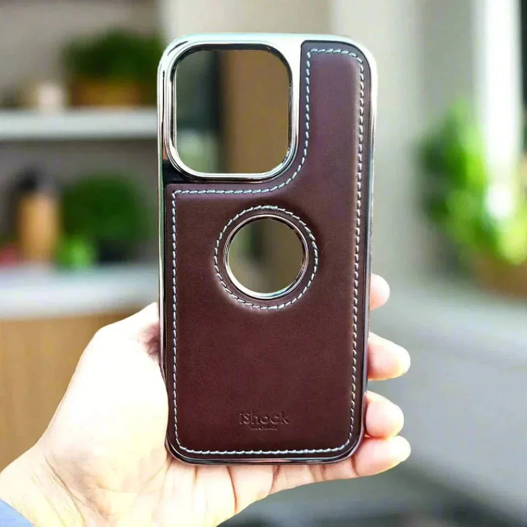 iShock PU Leather Electroplating Chrome With Logo Cut Case for iPhone 16