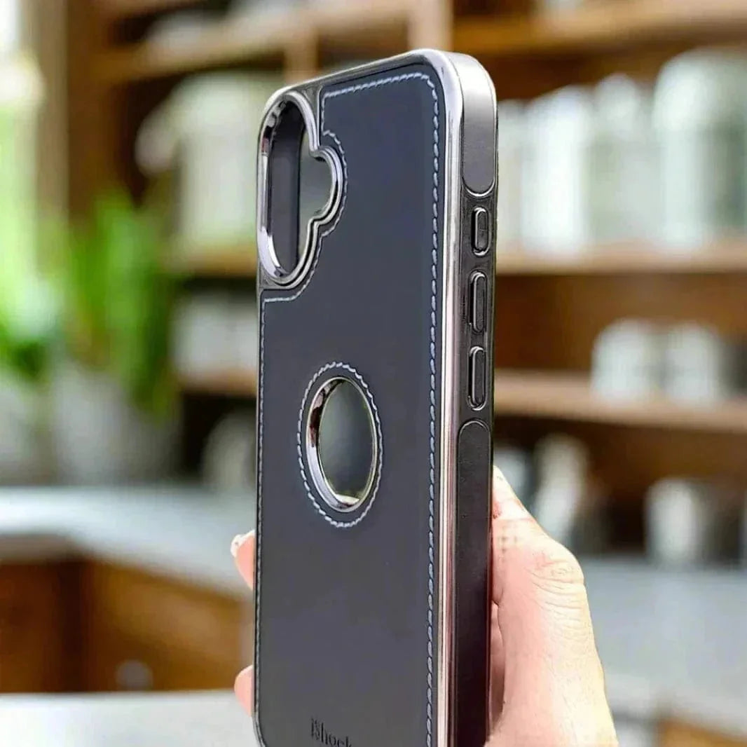 iShock PU Leather Electroplating Chrome With Logo Cut Case for iPhone 16 Pro Max