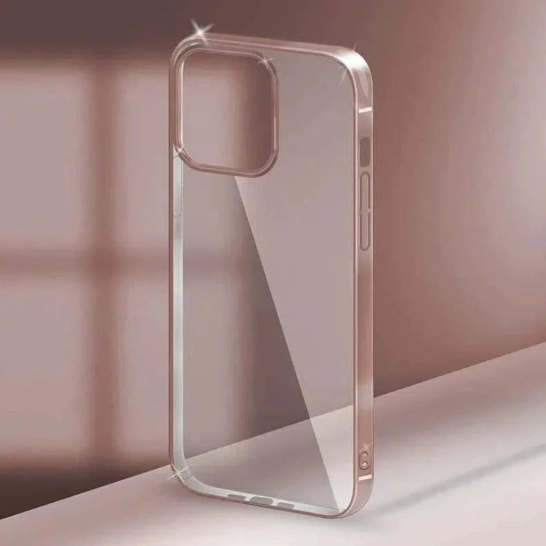 Ultra Thin Transparent Metallic Frame Case for iPhone 12 mini Rose Gold Back Cases