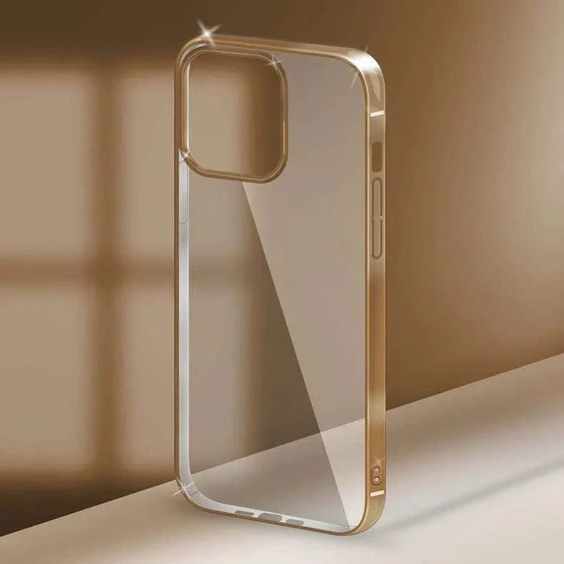 iShock Ultra Thin Transparent Shiny Metallic Looking Bumper Case for iPhone Back Cases iPhone 15 Pro Max / Gold