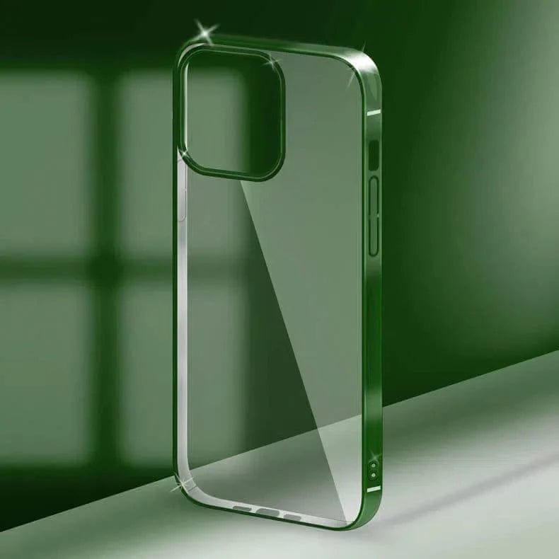 iShock Ultra Thin Transparent Shiny Metallic Looking Bumper Case for iPhone Back Cases iPhone 13 Pro Max / Green