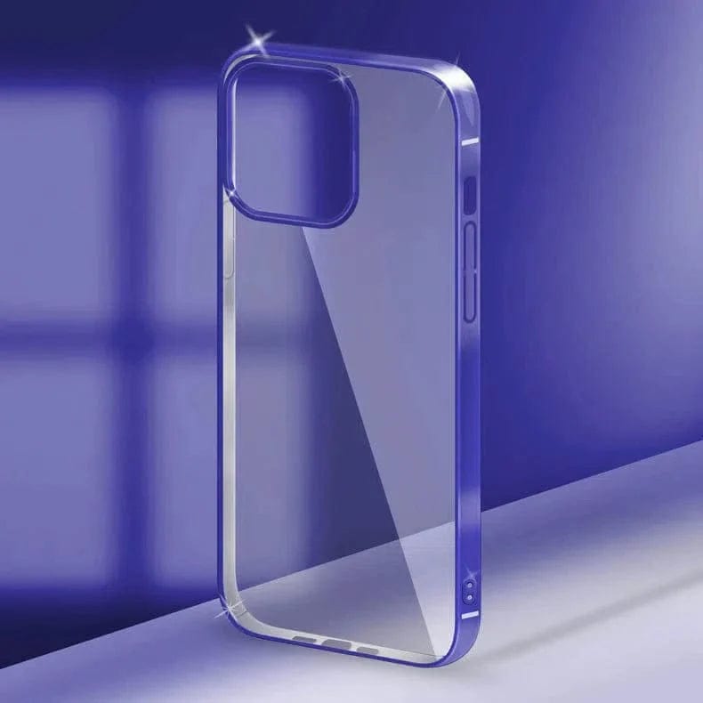 iShock Ultra Thin Transparent Shiny Metallic Looking Bumper Case for iPhone Back Cases iPhone 14 / Purple