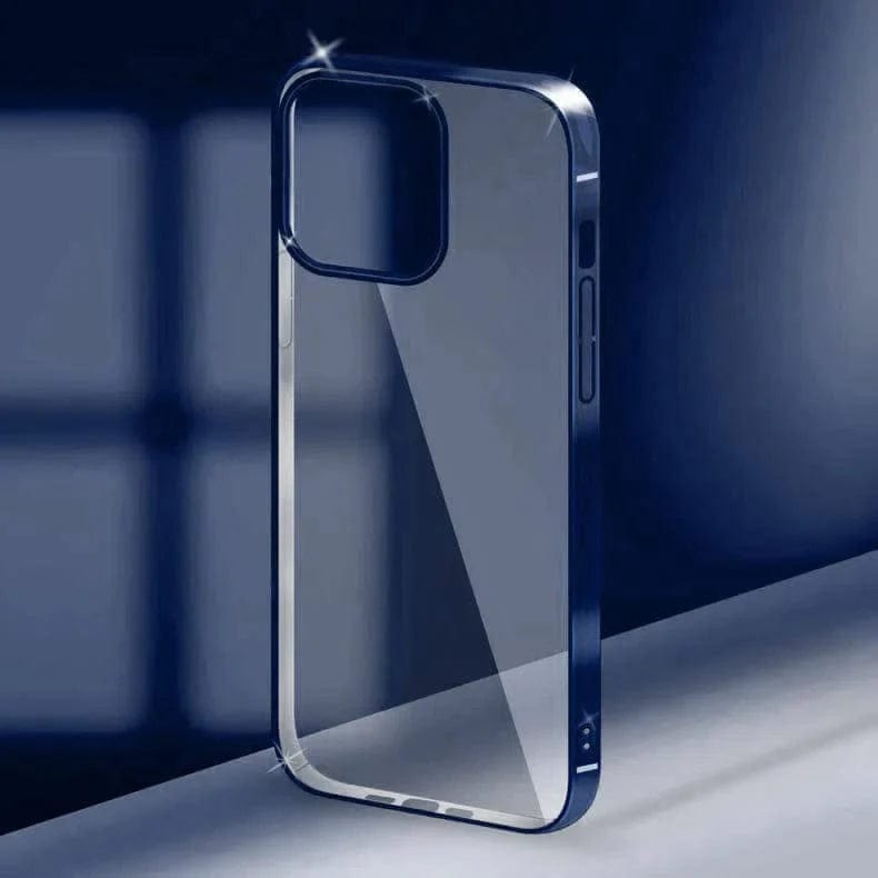 iShock Ultra Thin Transparent Shiny Metallic Looking Bumper Case for iPhone Back Cases iPhone 15 Pro Max / Blue