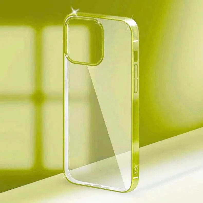 iShock Ultra Thin Transparent Shiny Metallic Looking Bumper Case for iPhone Back Cases iPhone 15 / Lemon Yellow