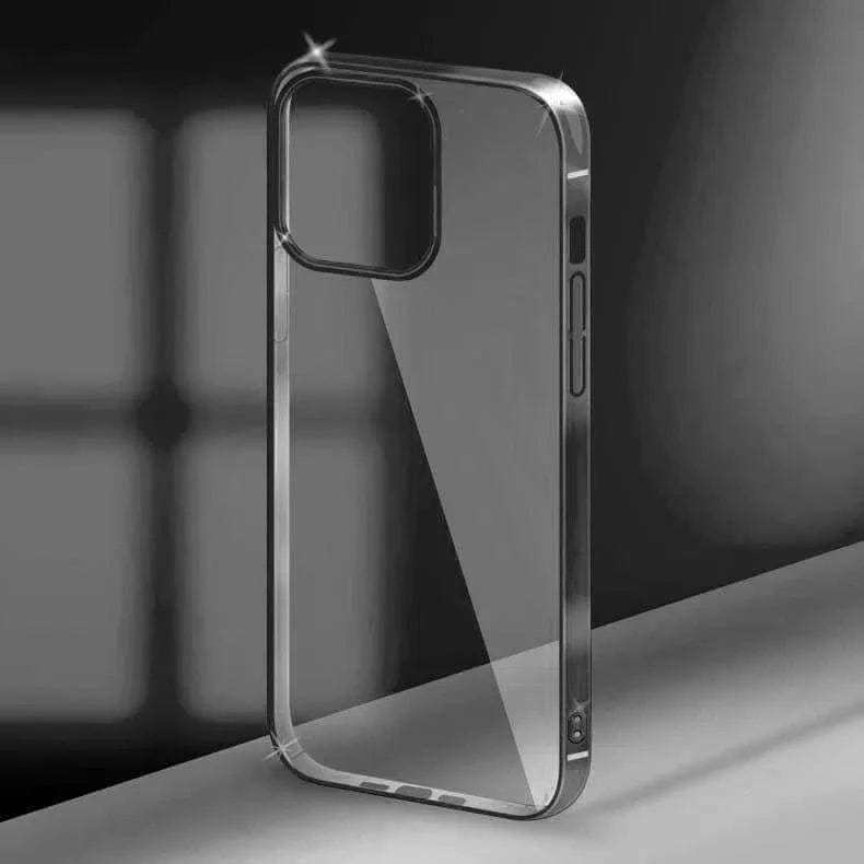 Ultra Thin Transparent Metallic Frame Case for iPhone 15 Pro Max Titanium Black Back Cases