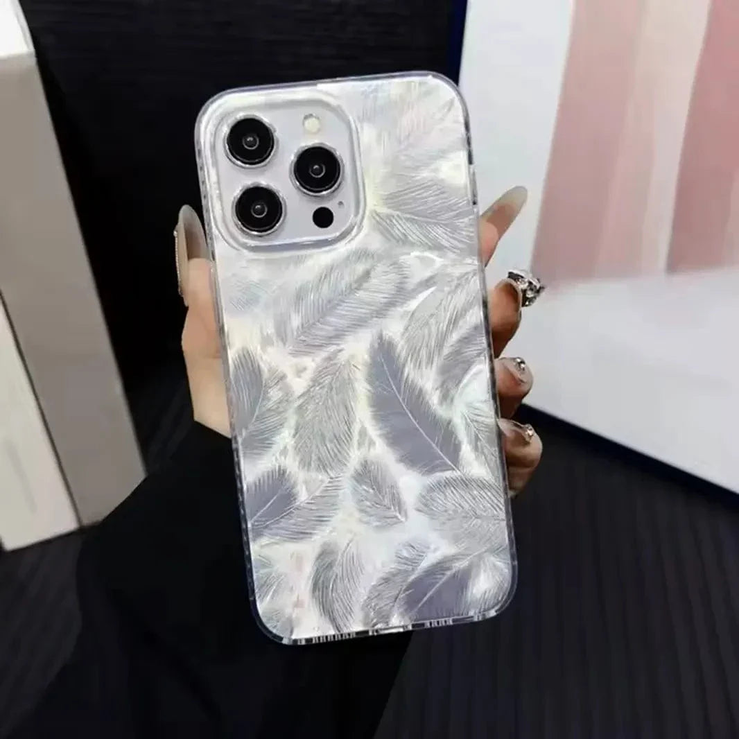 Aesthetic Laser Printing Luxury Hard Case for iPhone 14 Pro iPhone 14 Pro Silver Feather Cases & Covers