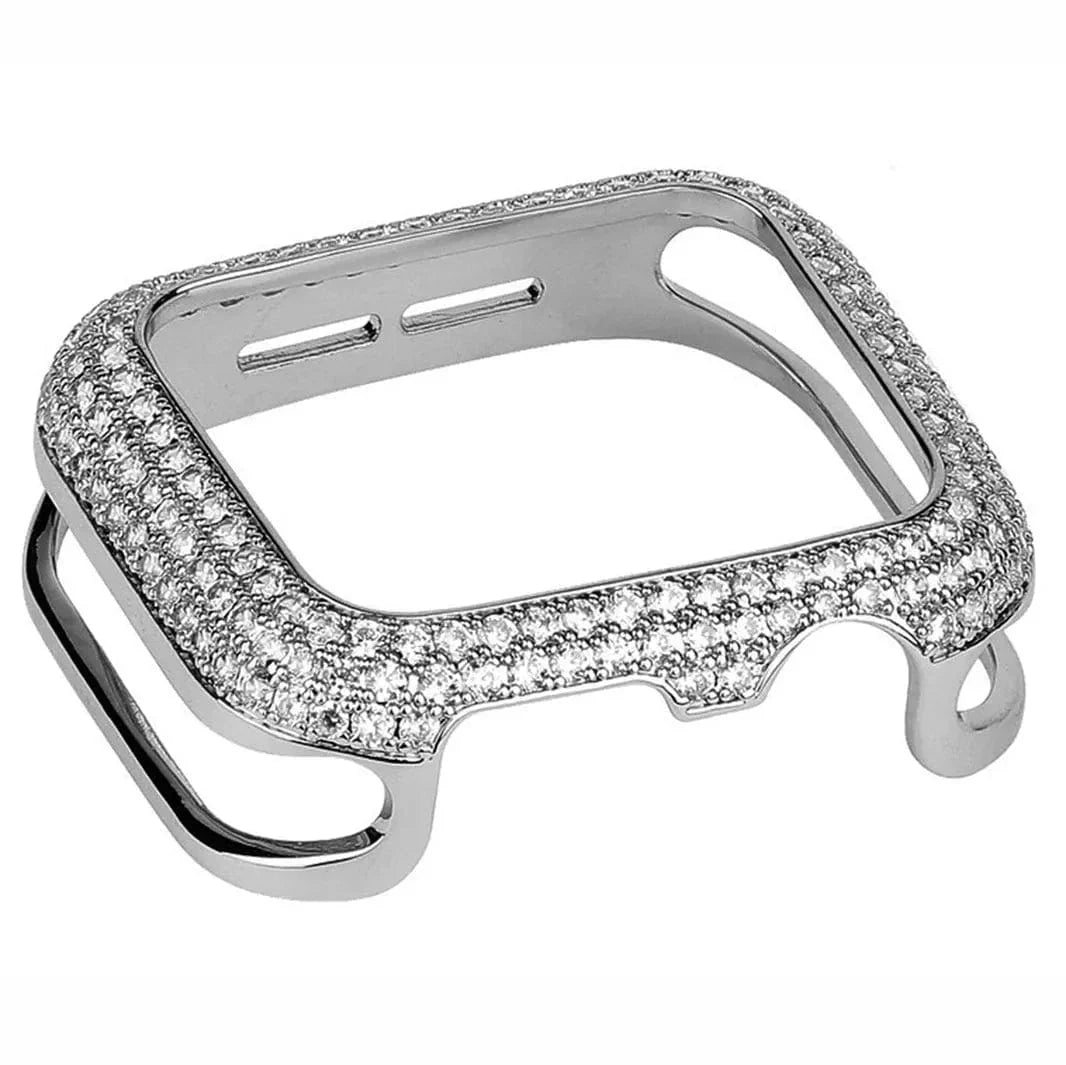 Diamond Bling Metal Bumper for Apple Watch 45mm 45mm silver Cases & Covers