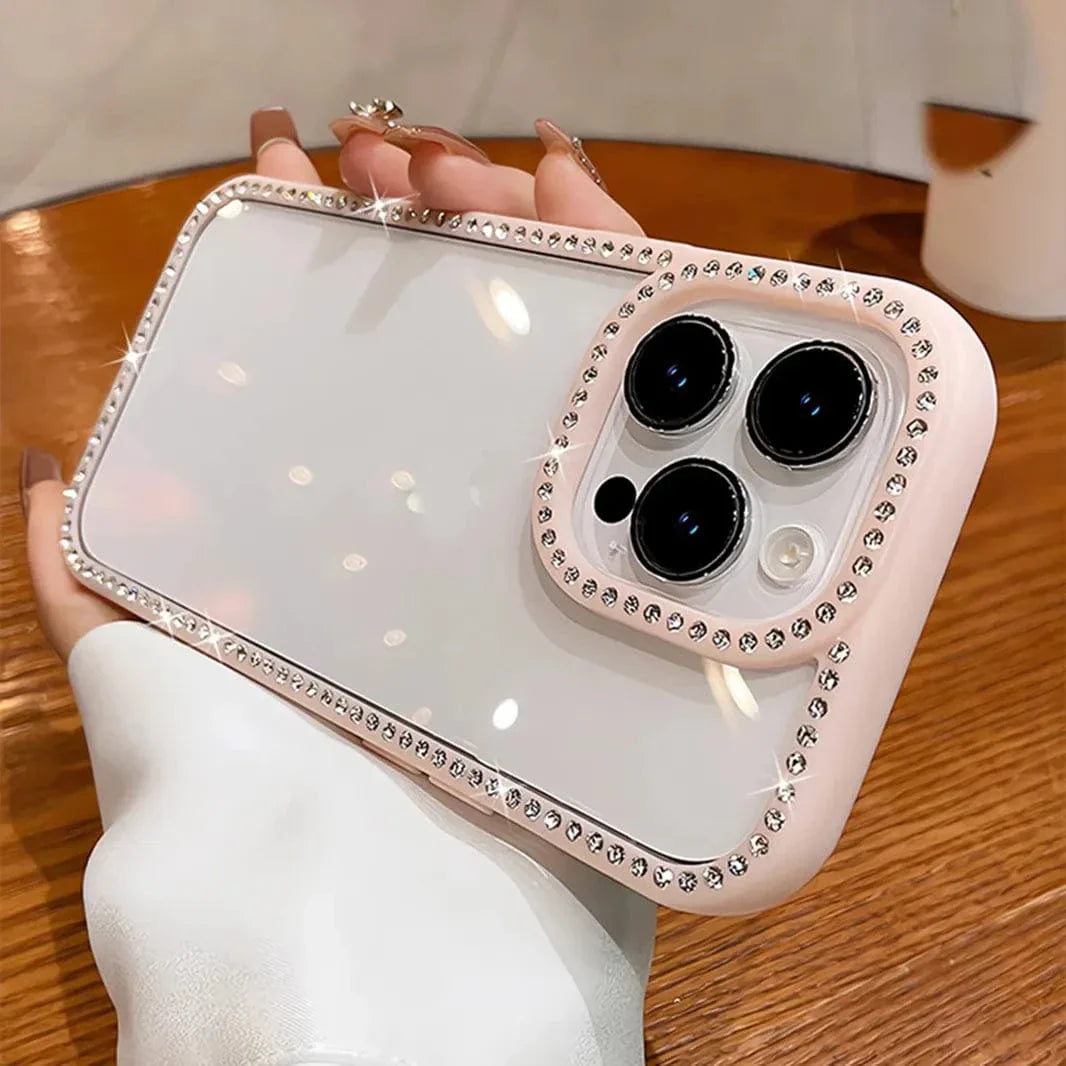 Diamond Frame Clear Hard Case for iPhone 15 iPhone 15 pink Cases & Covers