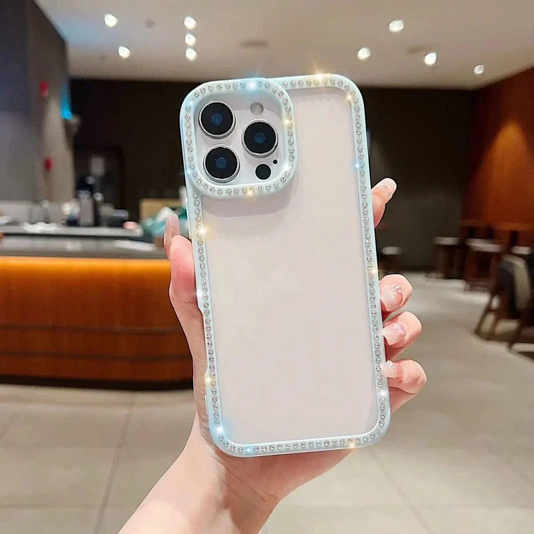 Diamond Frame Clear Hard Case for iPhone 16 iPhone 16 sky-blue Cases & Covers