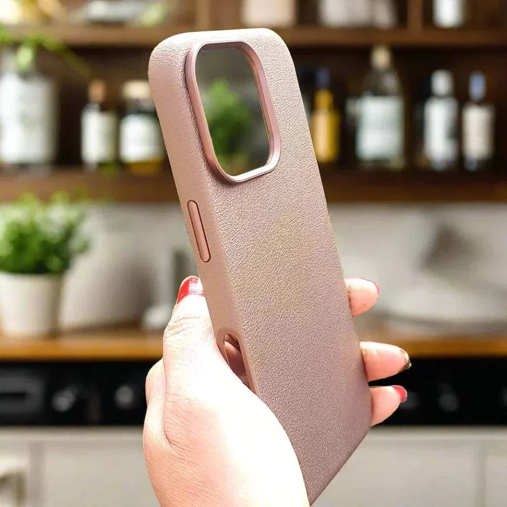 Leather Textuure Metal Button Magsafe Case for iPhone 16 Pro Max iPhone 16 Pro Max desert titanium Cases & Covers