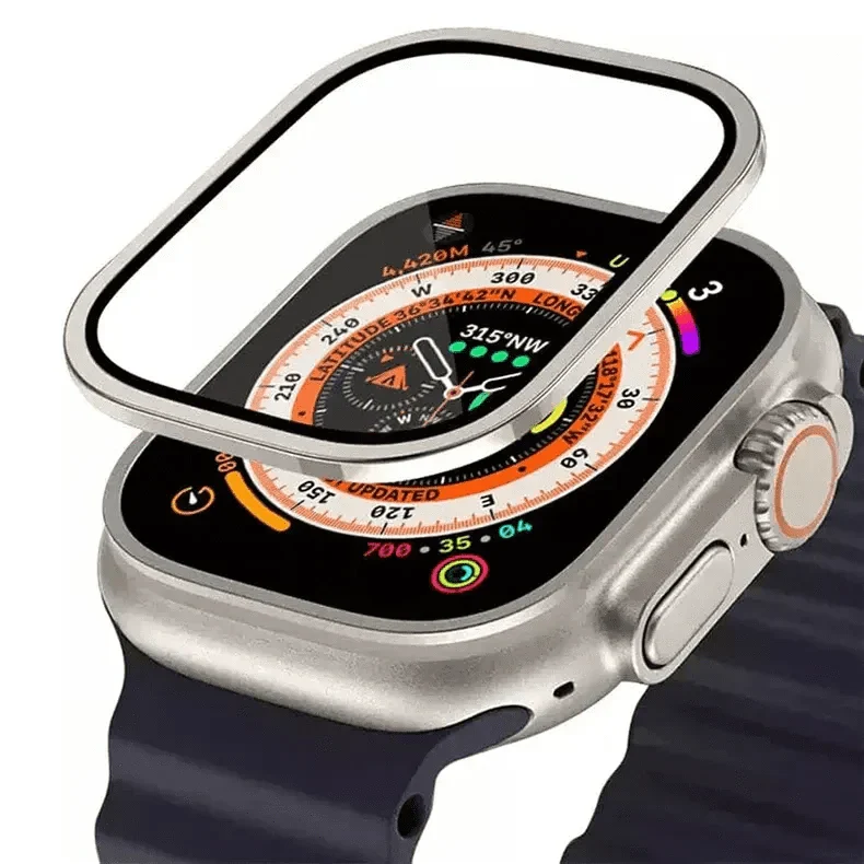 Metalic Alloy Frame Screen Protector Glass for Apple Watch Ultra 49mm Ultra 49mm natural-titanium Tempered Glass