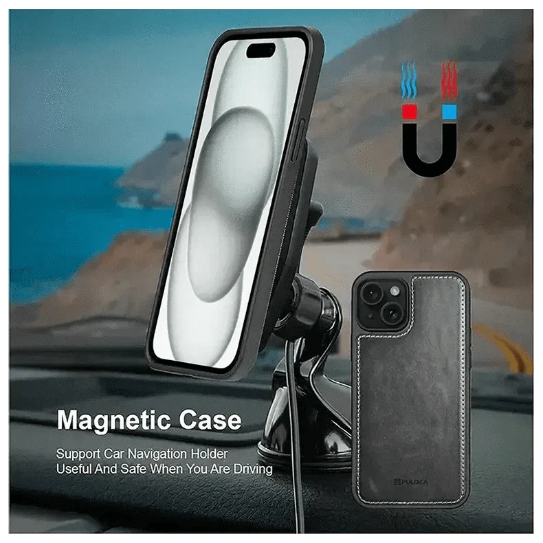 Puloka PU Leather Detachable 2 In 1 Function Wallet Case for iPhone 15 Cases & Covers