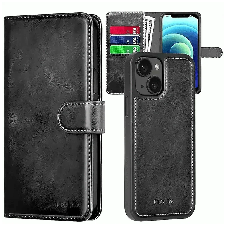 Puloka PU Leather Detachable 2 In 1 Function Wallet Case for iPhone 15 Cases & Covers