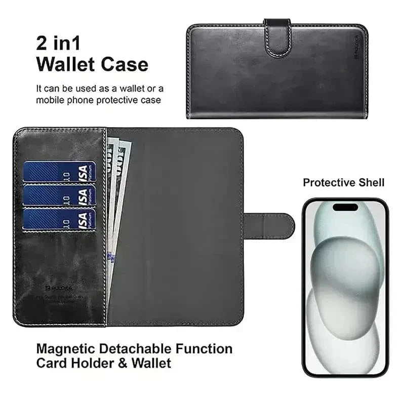 Puloka PU Leather Detachable 2 In 1 Function Wallet Case for iPhone 15 Cases & Covers