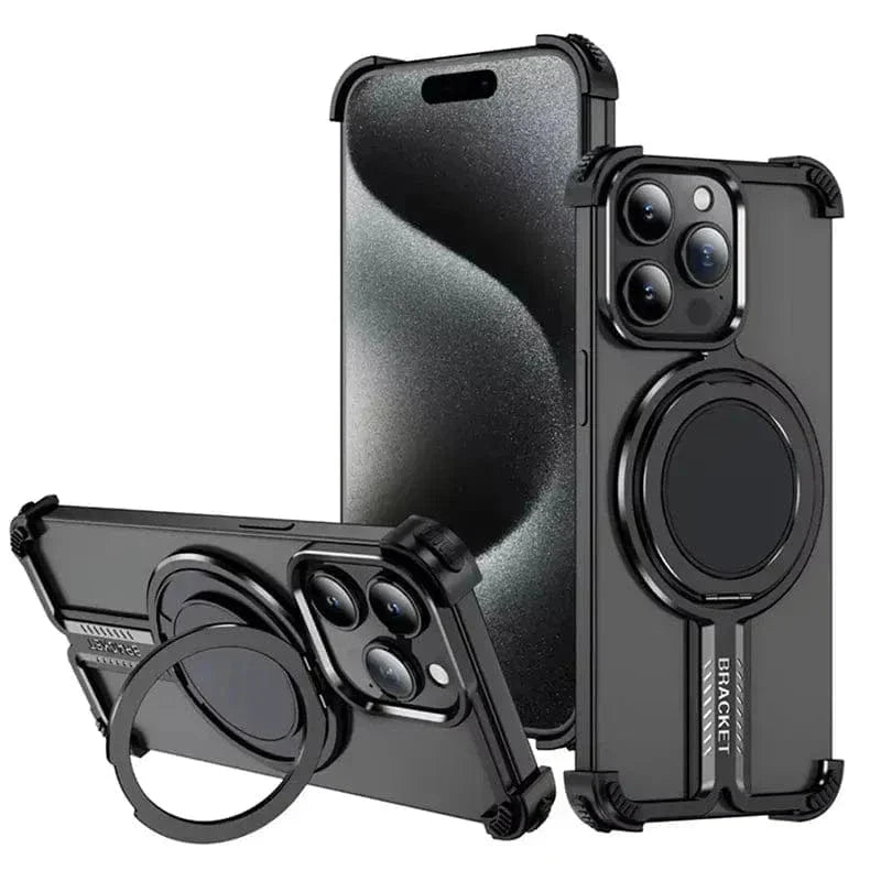 Rimless Magnetic 360 Degree Kickstand Frameless Metal Case for iPhone 16 Pro iPhone 16 Pro black with magsafe Cases & Covers