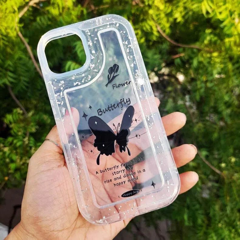 Silver Glitter Clear Soft Case for iPhone 14 Pro iPhone 14 Pro Butterfly Cases & Covers
