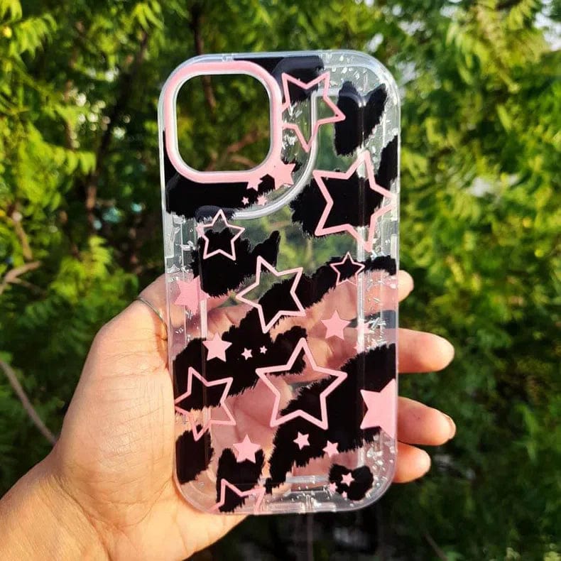 Silver Glitter Clear Soft Case for iPhone 14 Pro iPhone 14 Pro Pink Star Cases & Covers