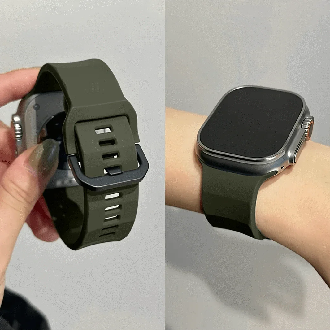 Soft Silicone Ripple Band for Apple Watch 42 | 44 | 45 | Ultra 49 | 46mm S10 42 | 44 | 45 | Ultra 49 | 46mm S10 army-green Straps & Bands