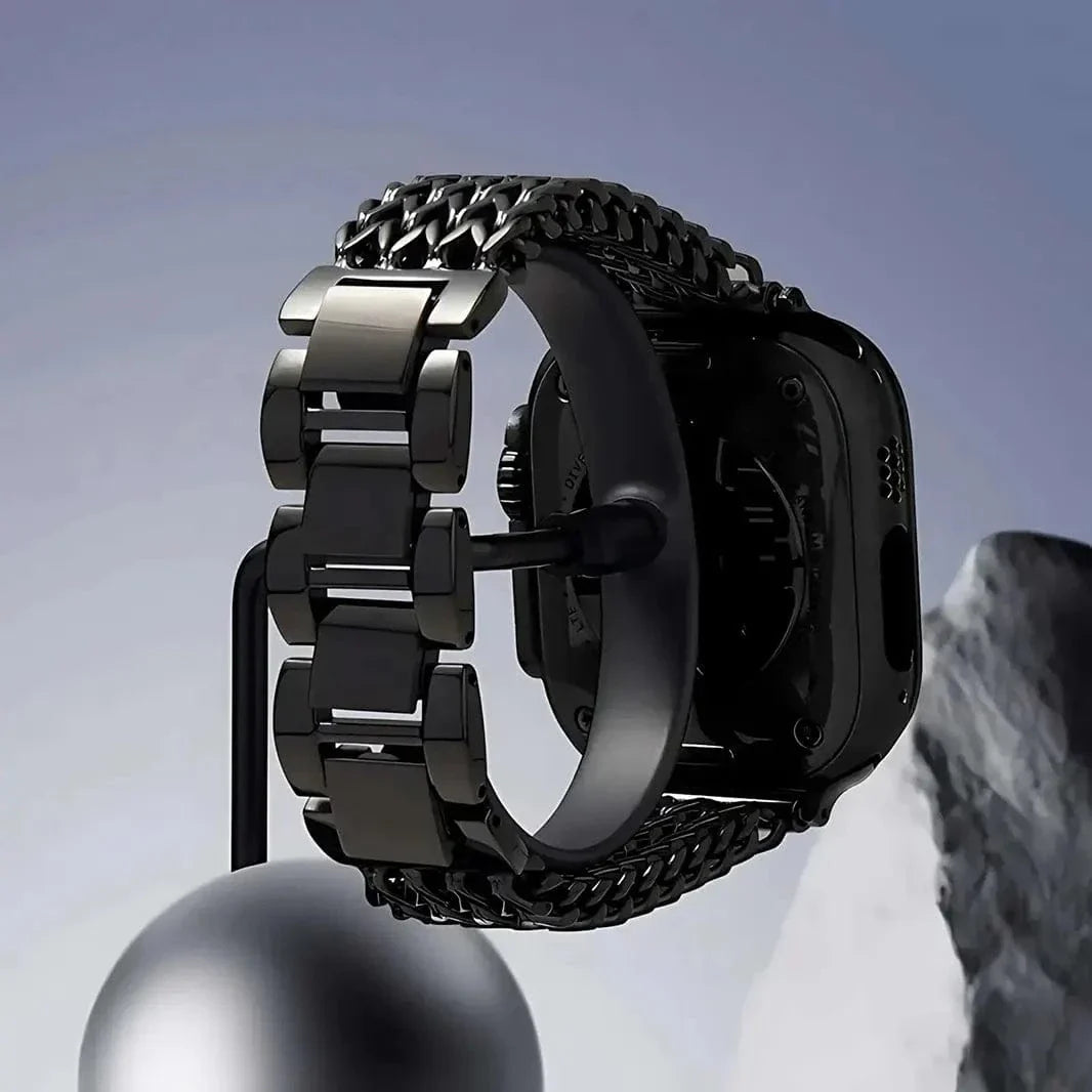 Stainless Steel Chain Link Armband Bracelet for Apple Watch 42 | 44 | 45 | Ultra 49 | 46mm S10 42 | 44 | 45 | Ultra 49 | 46mm S10 / Black - Ktusu