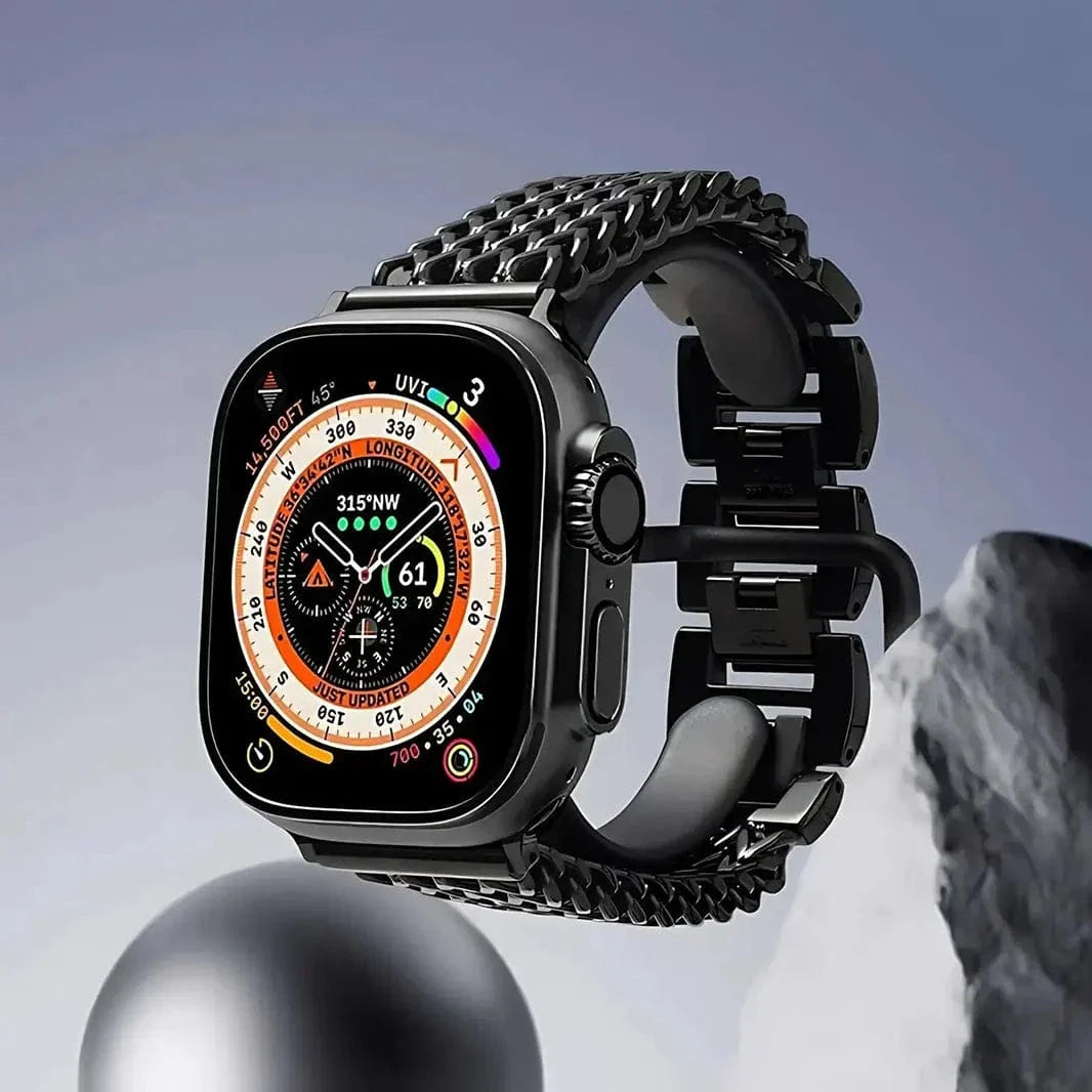 Stainless Steel Chain Link Armband Bracelet for Apple Watch 42 | 44 | 45 | Ultra 49 | 46mm S10 42 | 44 | 45 | Ultra 49 | 46mm S10 / Black - Ktusu