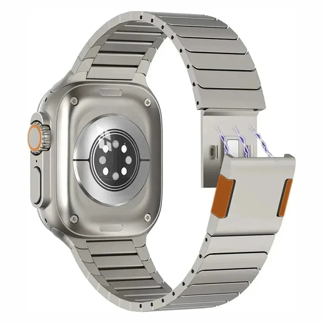 Stainless Steel Magnetic Closure Link Bracelet for Apple Watch 42 | 44 | 45 | Ultra 49 | 46mm S10 42 | 44 | 45 | Ultra 49 | 46mm S10 natural-titanium-orange Straps & Bands