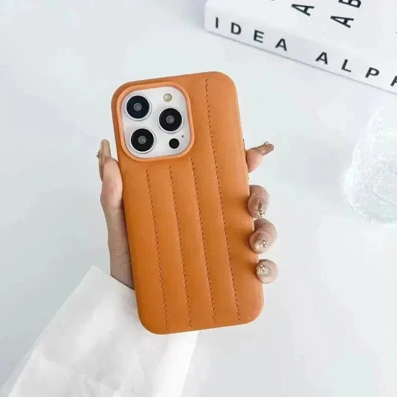 Stitch Leather Texture Hard Case for iPhone 14 Pro iPhone 14 Pro / Brown - Ktusu