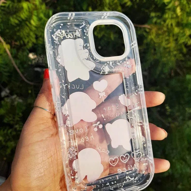 Teddy Bear Print Silver Glitter Foil Clear Soft Case for iPhone 14 Pro Cases & Covers