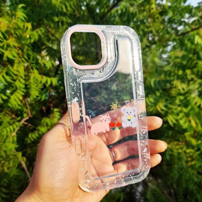 Teddy Bear Print Silver Glitter Foil Clear Soft Case for iPhone 14 Pro Cases & Covers
