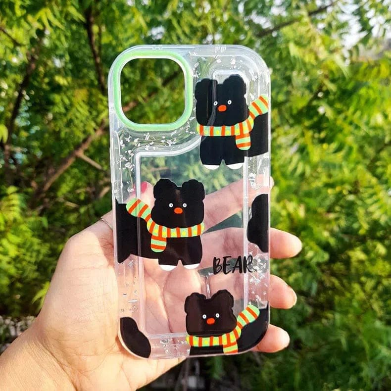 Teddy Bear Print Silver Glitter Foil Clear Soft Case for iPhone 14 Pro iPhone 14 Pro Black Bear Cases & Covers