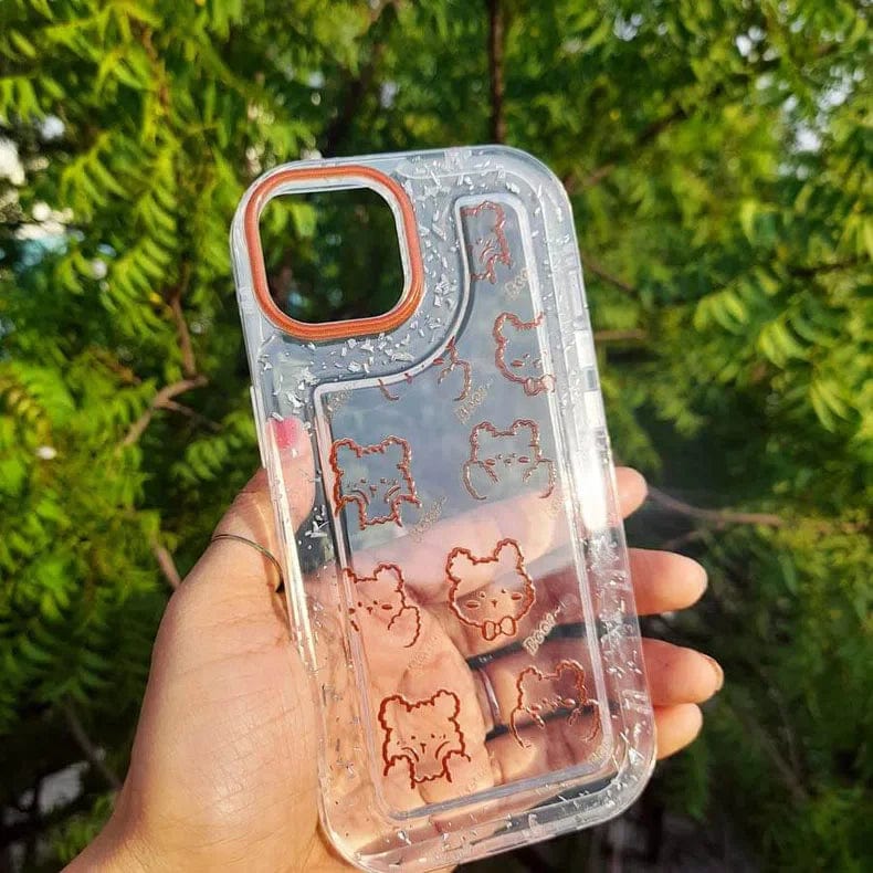 Teddy Bear Print Silver Glitter Foil Clear Soft Case for iPhone 14 Pro iPhone 14 Pro Brown Teddy Cases & Covers