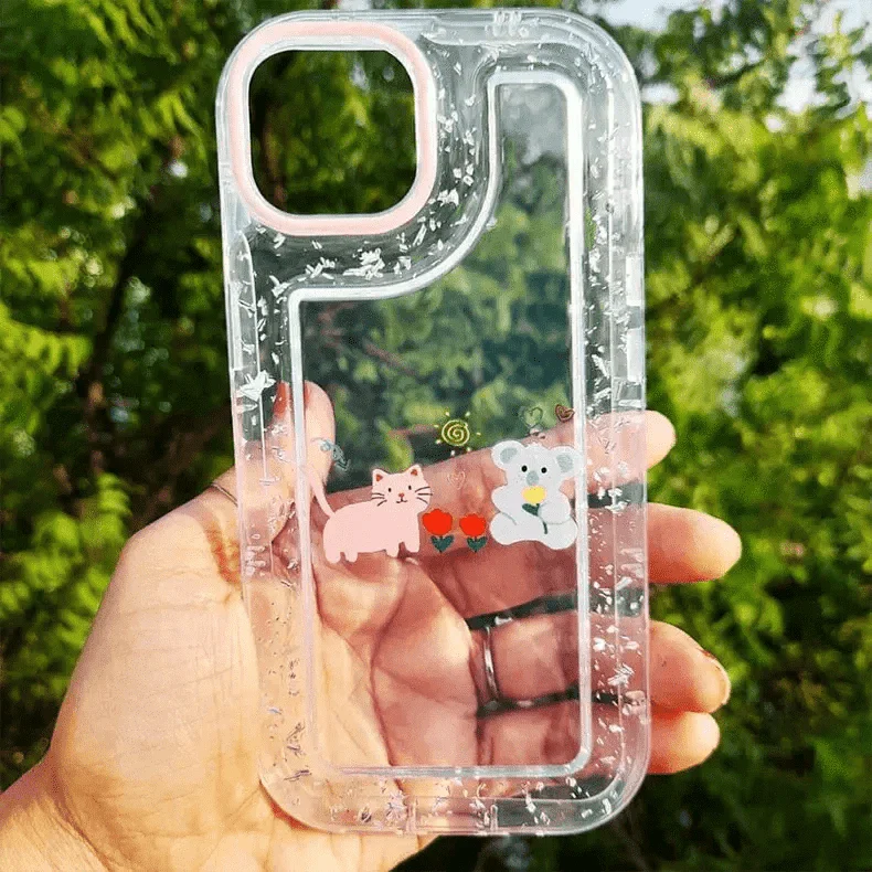 Teddy Bear Print Silver Glitter Foil Clear Soft Case for iPhone 14 Pro iPhone 14 Pro Cate & Teddy Cases & Covers