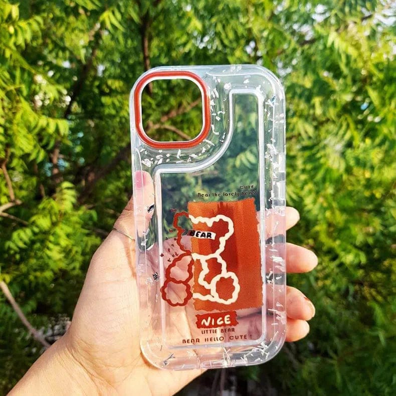 Teddy Bear Print Silver Glitter Foil Clear Soft Case for iPhone 14 Pro Max iPhone 14 Pro Max Nice Little Bear Cases & Covers
