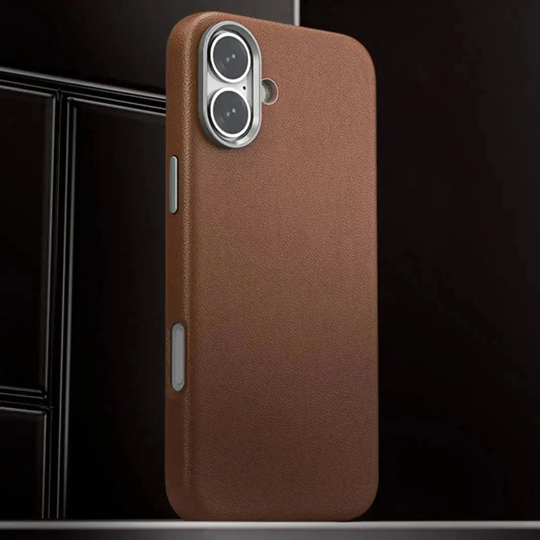 Vegan Leather Metal Button Magsafe Case for iPhone 15 Pro Max Cases & Covers