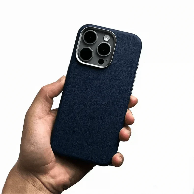 Vegan Leather Metal Button Magsafe Case for iPhone 15 Pro Max Cases & Covers